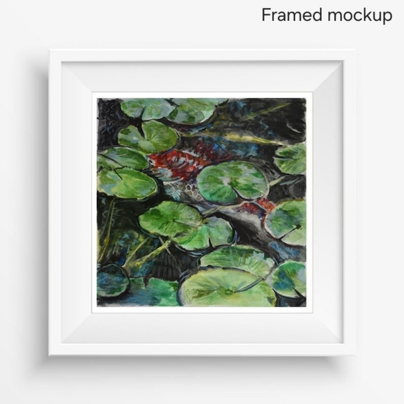 Koi Fish and Lilypads - Original Handpainted Watercolor Painting - 8" by 8" - Picture 5 of 5